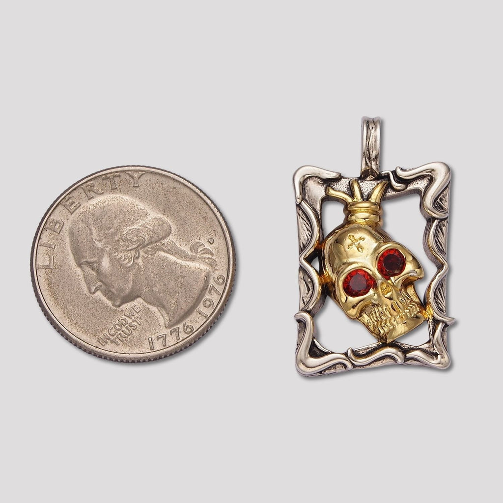Launch Promo: Stainless Steel Gothic Framed Red Eye Skull Pendant | Sold Each
