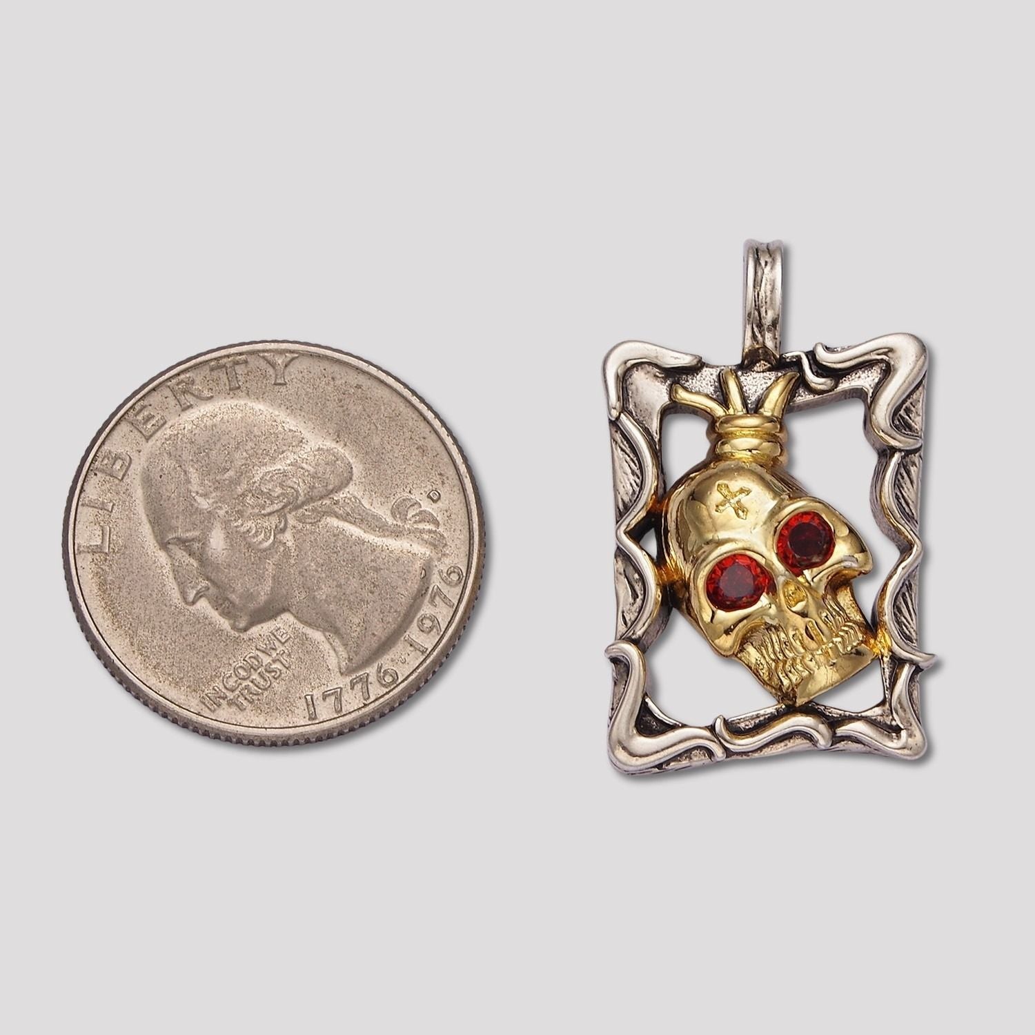 Launch Promo: Stainless Steel Gothic Framed Red Eye Skull Pendant | Sold Each