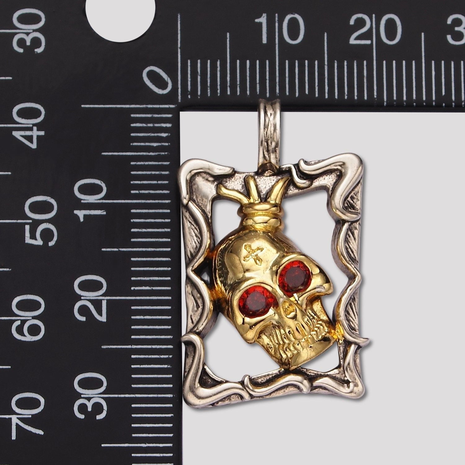 Launch Promo: Stainless Steel Gothic Framed Red Eye Skull Pendant | Sold Each