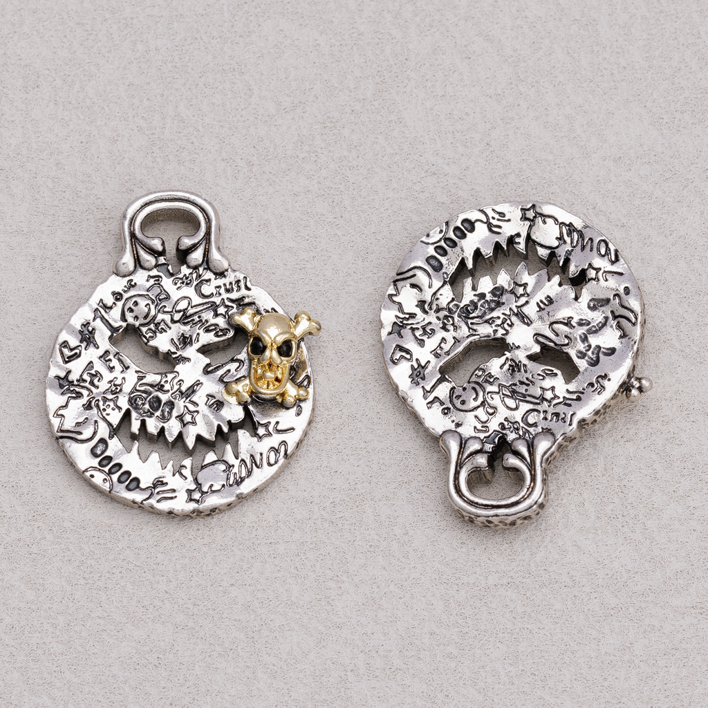 Launch Promo: Stainless Steel Gothic Antique Graffiti Skull Medallion Pendant | Sold Each