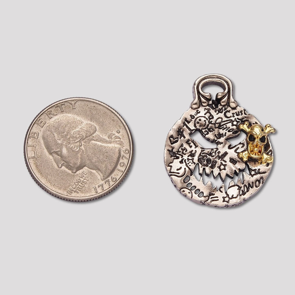 Launch Promo: Stainless Steel Gothic Antique Graffiti Skull Medallion Pendant | Sold Each