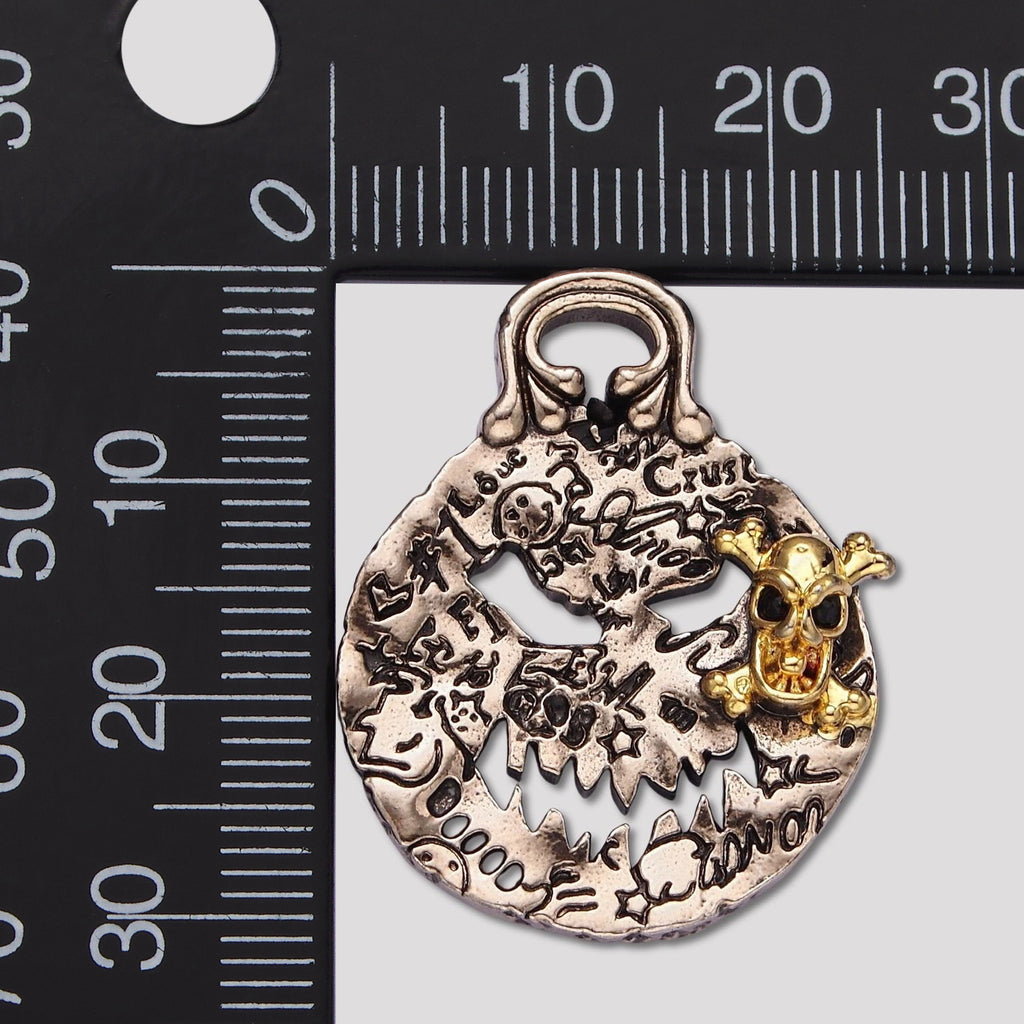 Launch Promo: Stainless Steel Gothic Antique Graffiti Skull Medallion Pendant | Sold Each