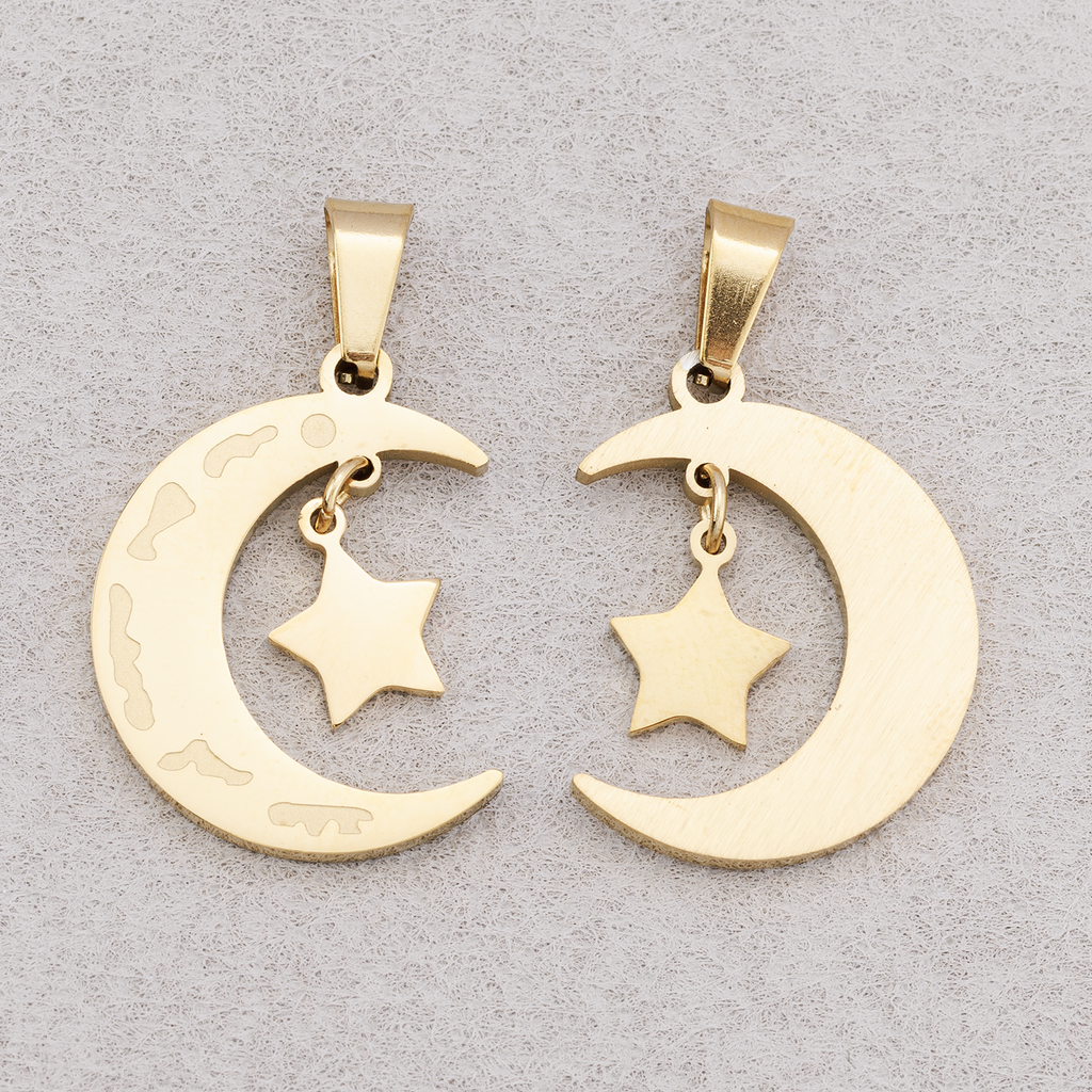 Launch Promo: 24K Gold PVD Stainless Steel Celestial Crescent Moon & Star Dangle Pendant | Sold Each