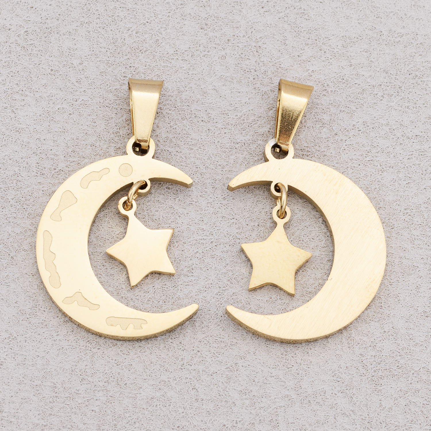 Launch Promo: 24K Gold PVD Stainless Steel Celestial Crescent Moon & Star Dangle Pendant | Sold Each