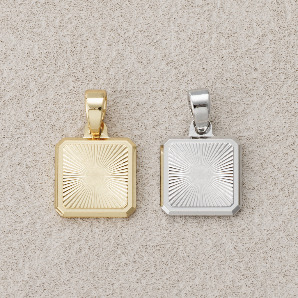 Launch Promo: 14K Gold PVD Stainless Steel Sunburst Geometric Square Pendant In Gold And Silver | Sold Each