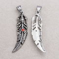 Launch Promo: Stainless Steel Red Solitaire Bohemian Feather Pendant | Sold Each