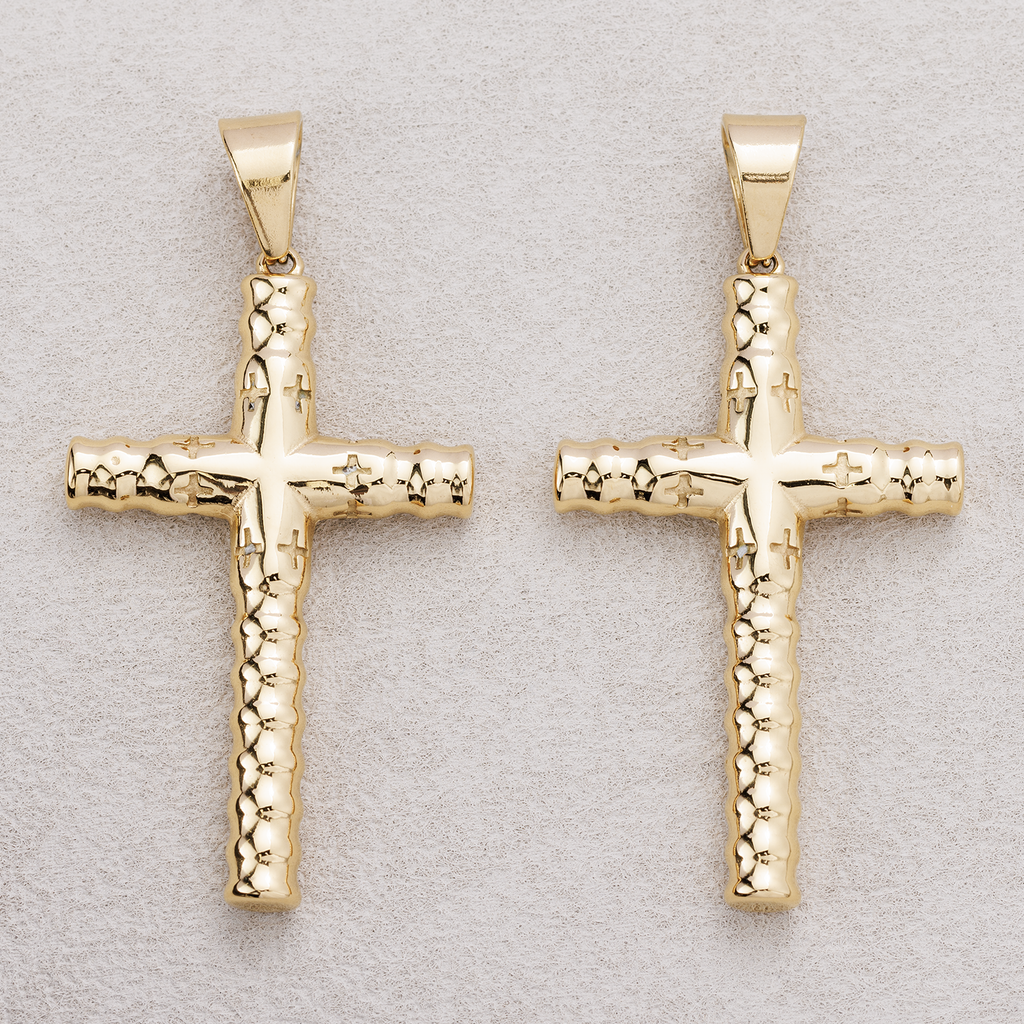 Launch Promo: 14K Gold PVD Stainless Steel Textured Religious Cross Pendant | Sold Each