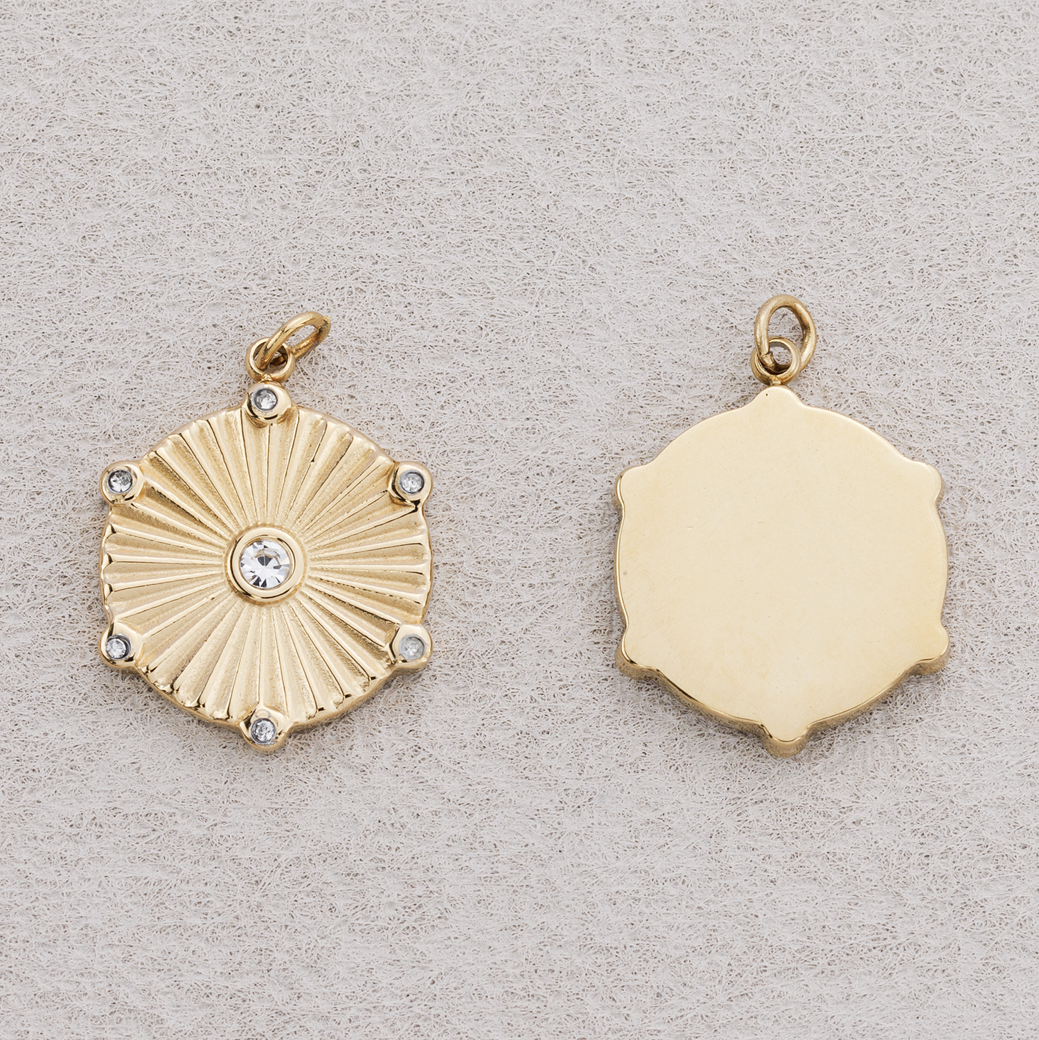 Launch Promo: Gold PVD Stainless Steel Sunburst Hexagon Medallion Pendant | Sold Each
