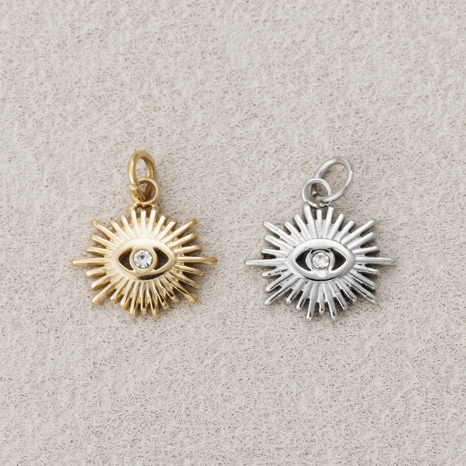 Launch Promo: 24K Gold PVD Stainless Steel Evil Eye Sunburst Religious Charm | Sold Each