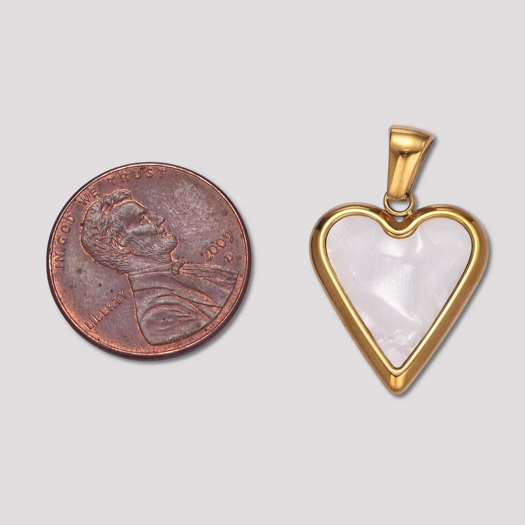 Launch Promo: 24K Gold PVD Stainless Steel Black & White Mother Of Pearl Love Heart Pendant | Sold Each