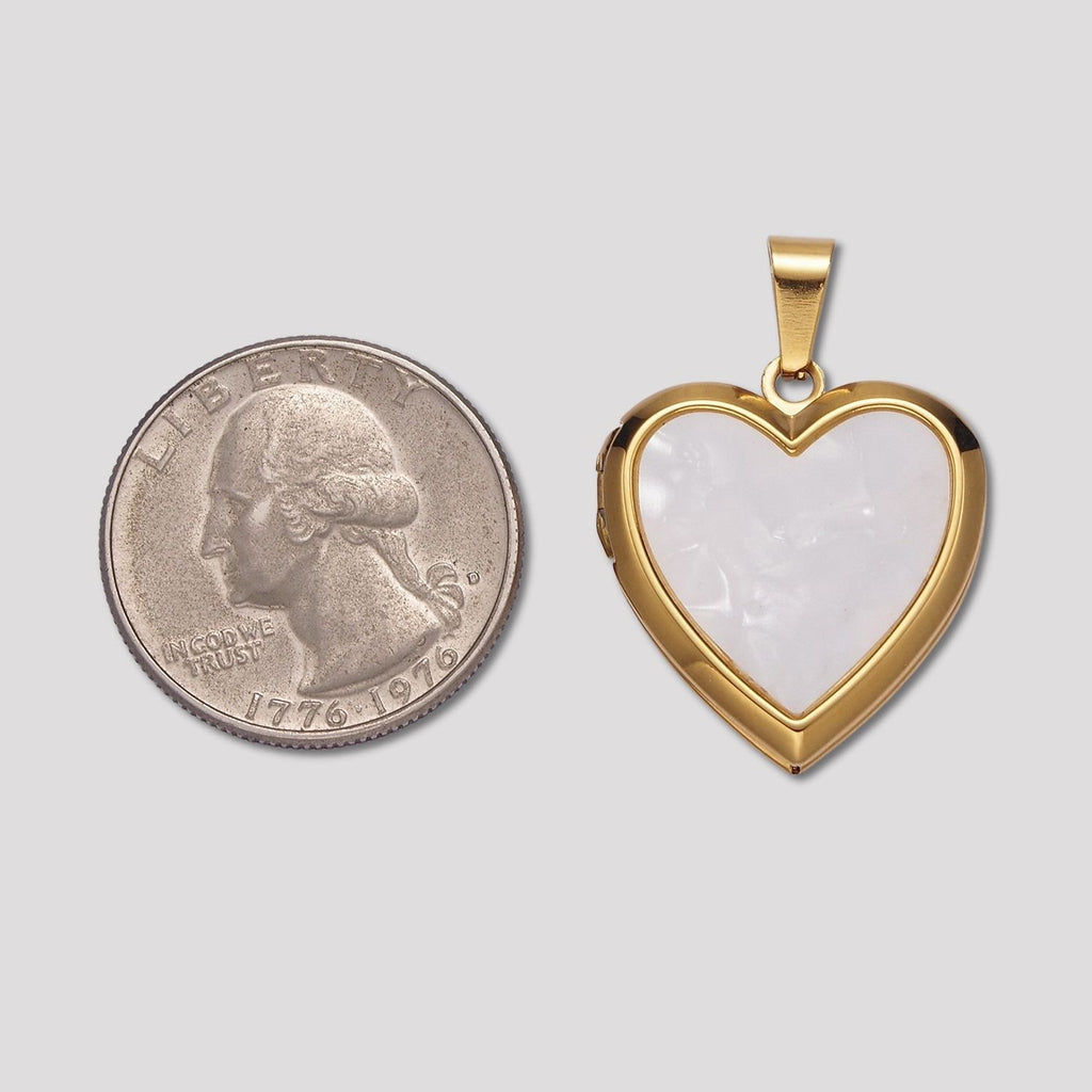 Launch Promo: 24K Gold PVD Stainless Steel Mother Of Pearl Heart Locket Pendant | Sold Each