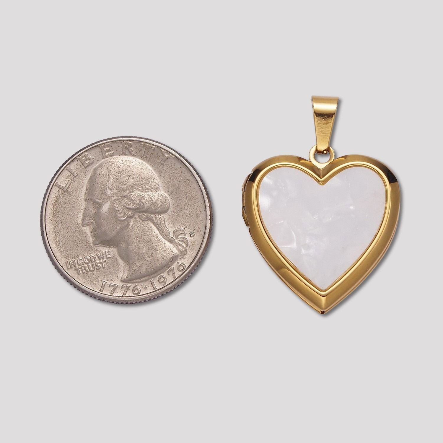 Launch Promo: 24K Gold PVD Stainless Steel Mother Of Pearl Heart Locket Pendant | Sold Each