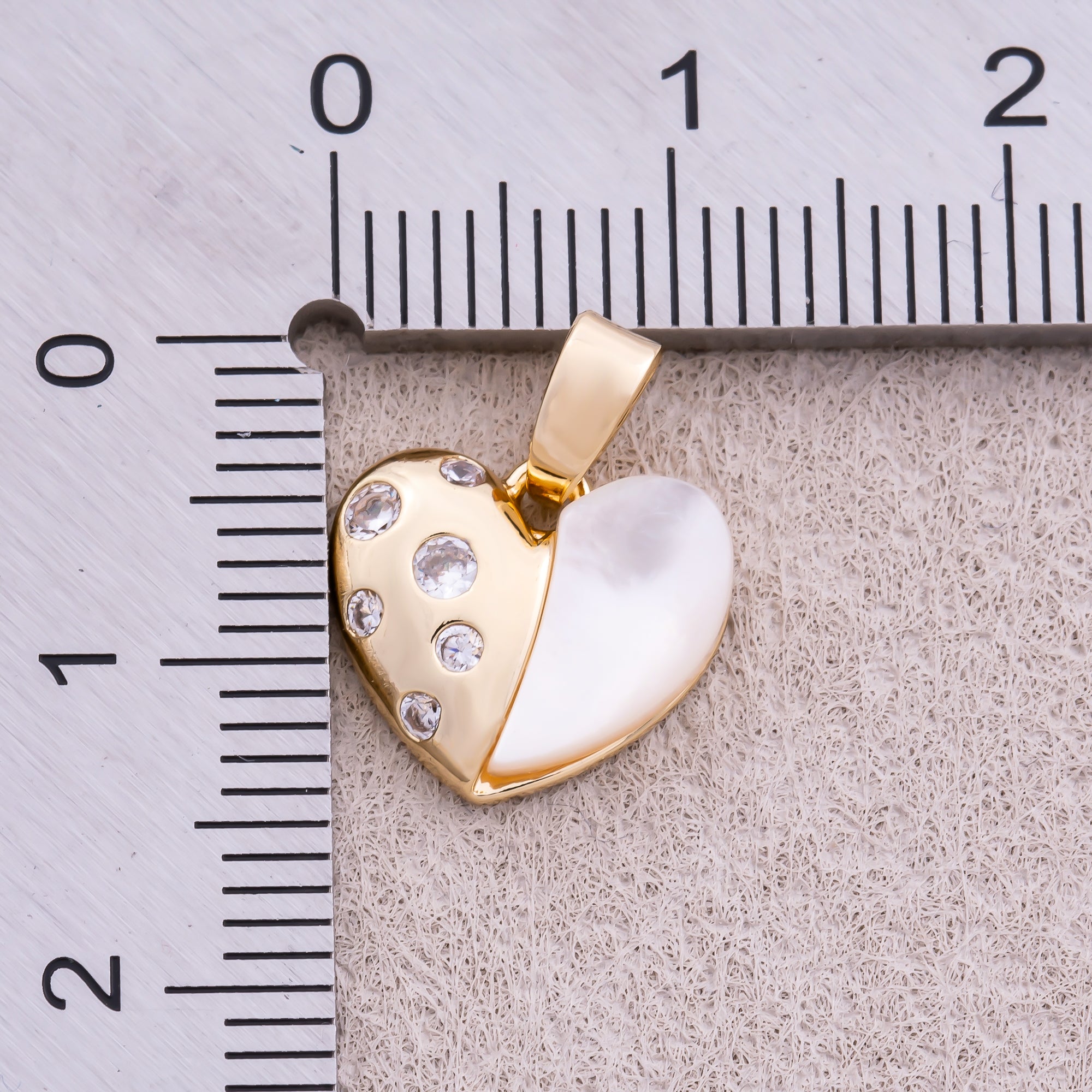 16K Gold Plated Mother Of Pearl CZ Half Love Heart Charm - Sold Each