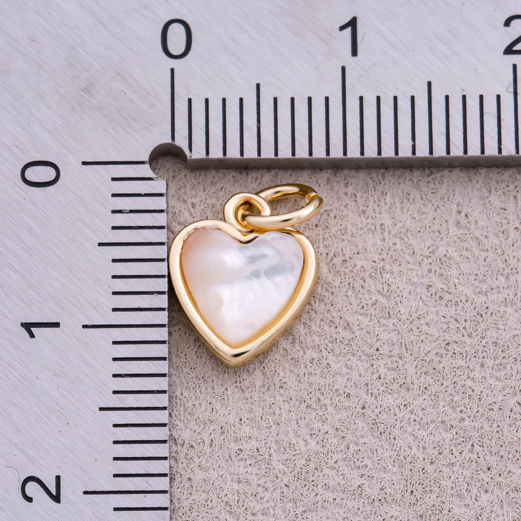 16K Gold Plated Mother Of Pearl Love Heart Bezel Charm - Sold Each
