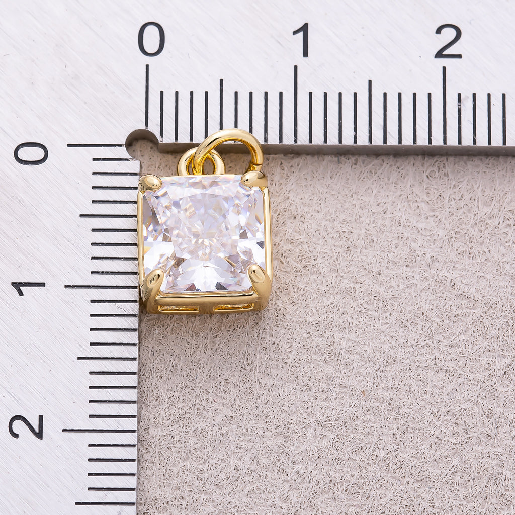 16K Gold Plated Clear CZ Square Charm - Sold Each