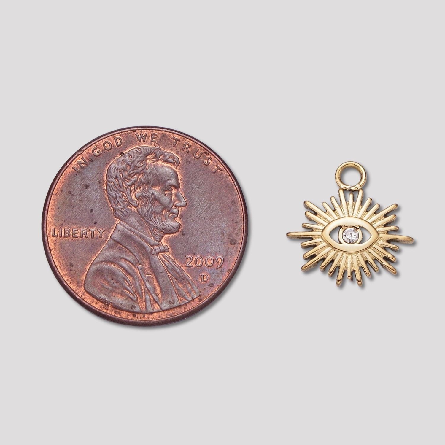 Launch Promo: 24K Gold PVD Stainless Steel Evil Eye Sunburst Religious Charm | Sold Each
