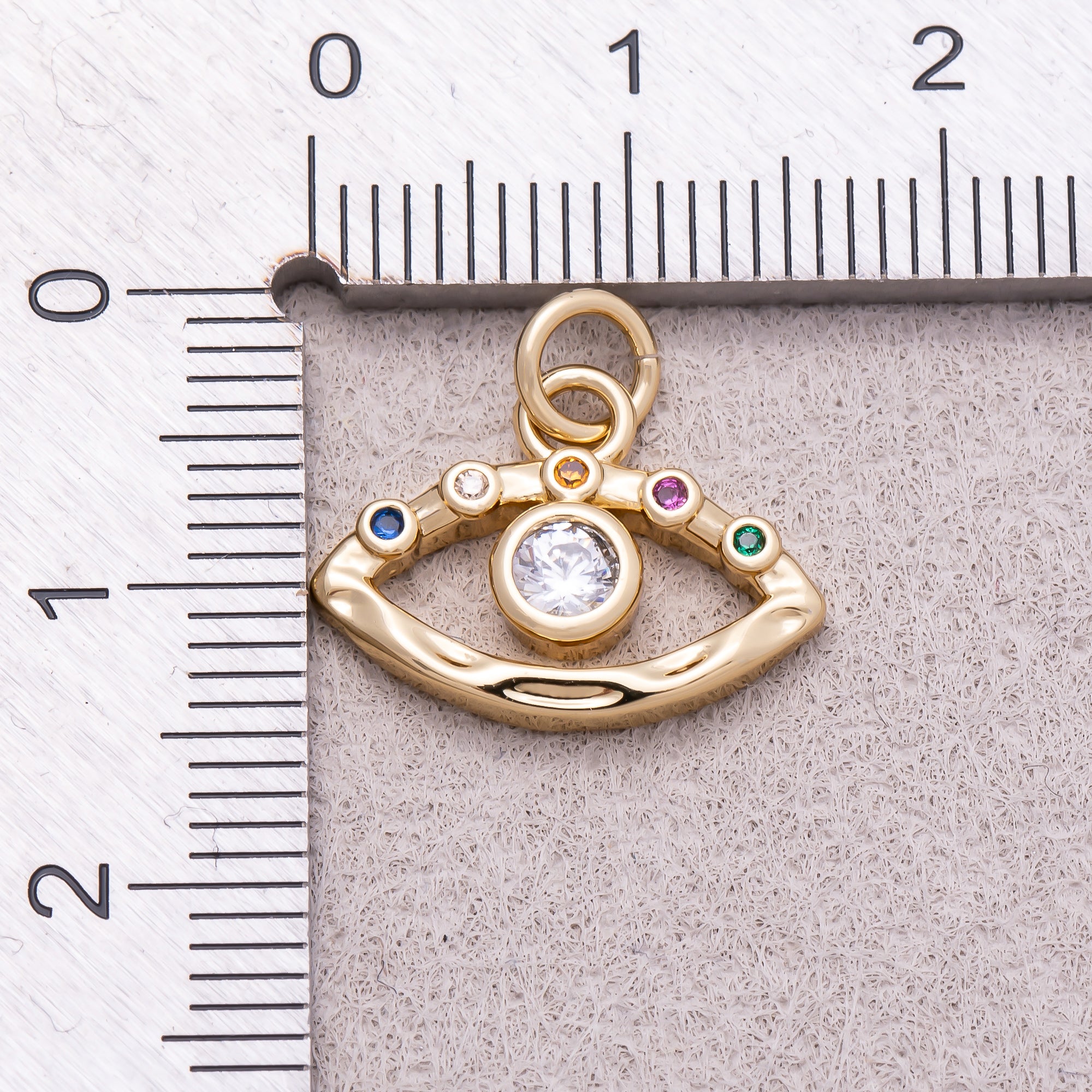 16K Gold Plated Colorful CZ Open Evil Eye Religious Charm - Sold Each