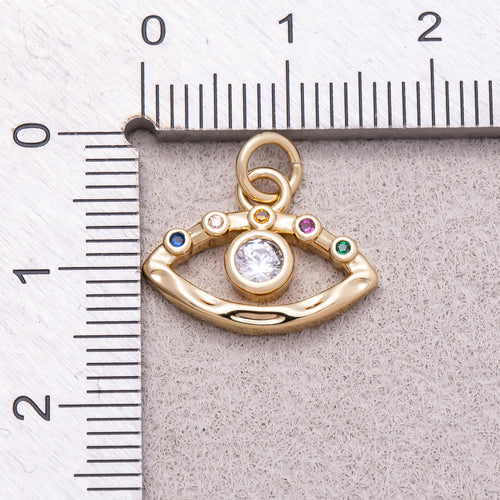 16K Gold Plated Colorful CZ Open Evil Eye Religious Charm - Sold Each
