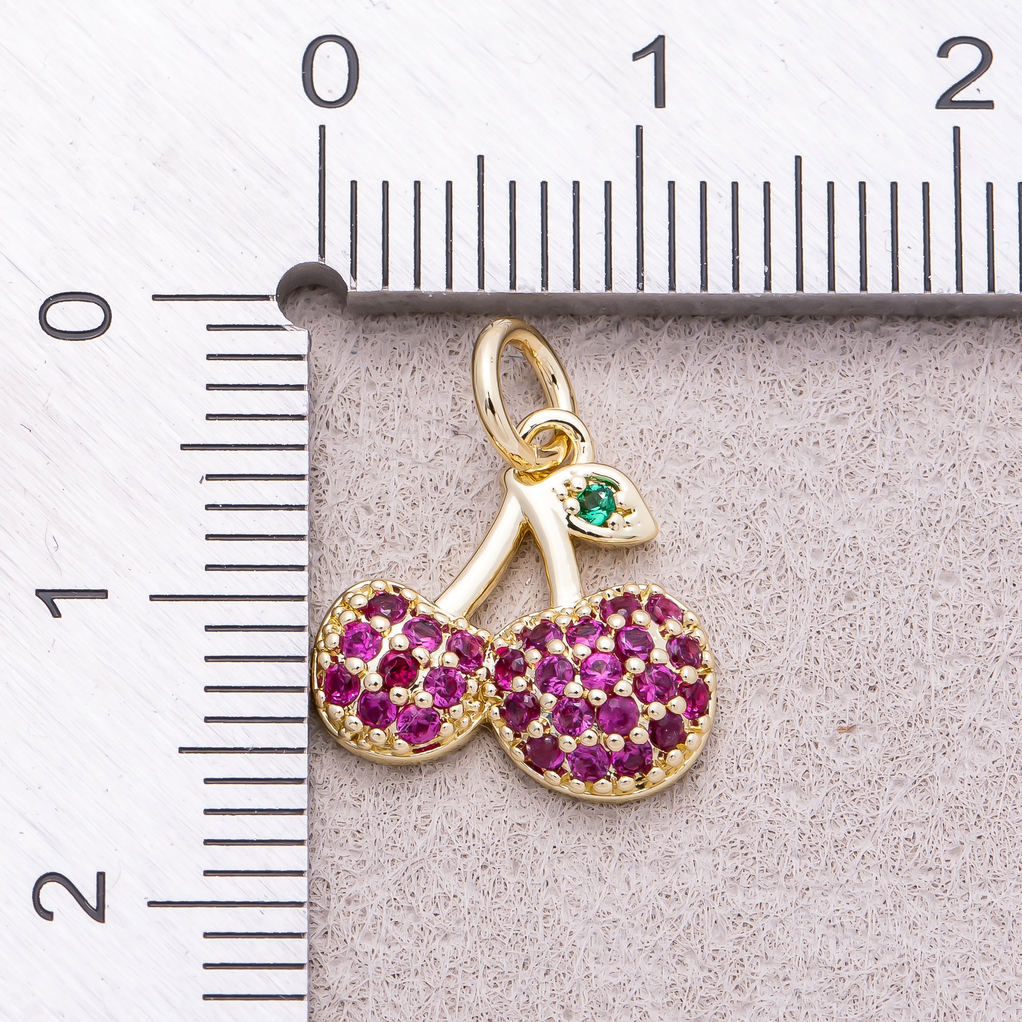 16K Gold Plated Micro Paved CZ Purple Sweet Cherry Fruit Charm - Sold Each