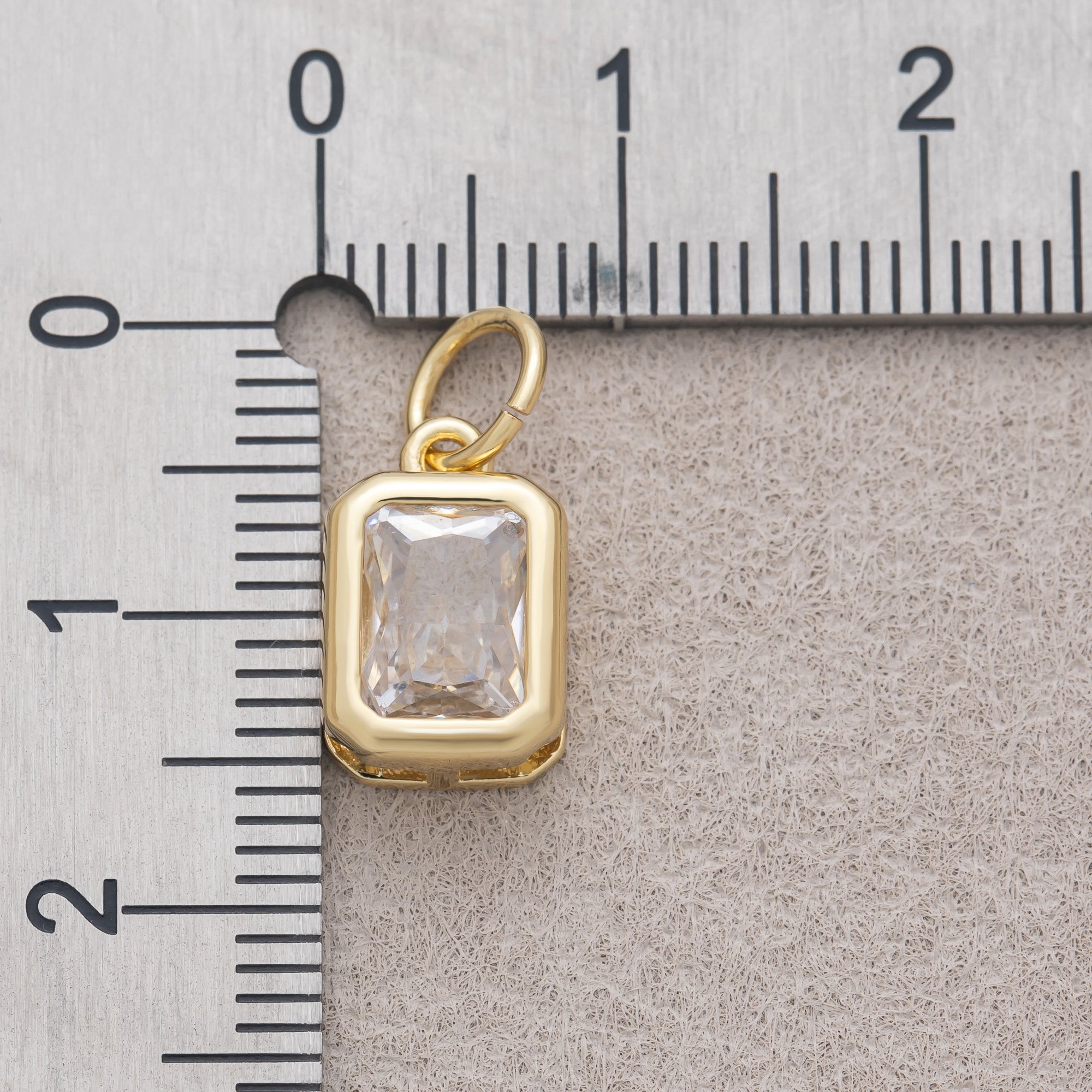 16K Gold Plated Clear Baguette CZ Bezel Rectangular Charm - Sold Each