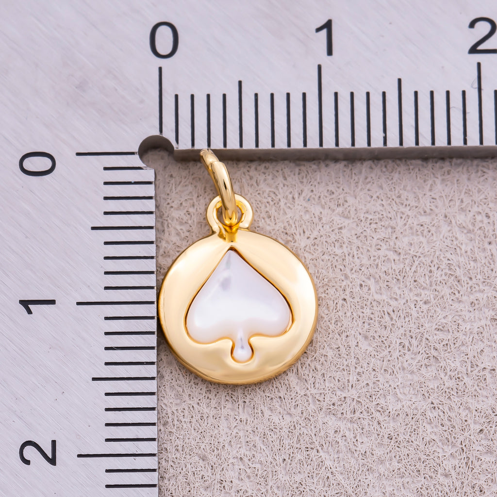16K Gold Plated Mother Of Pearl Spades Medallion Charm - Sold Each