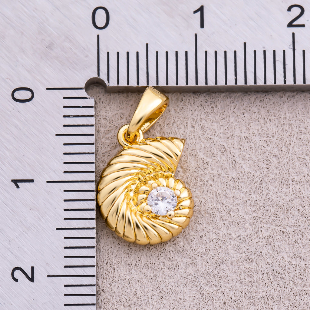 16K Gold Plated Solitaire CZ Ocean Seashell Charm - Sold Each