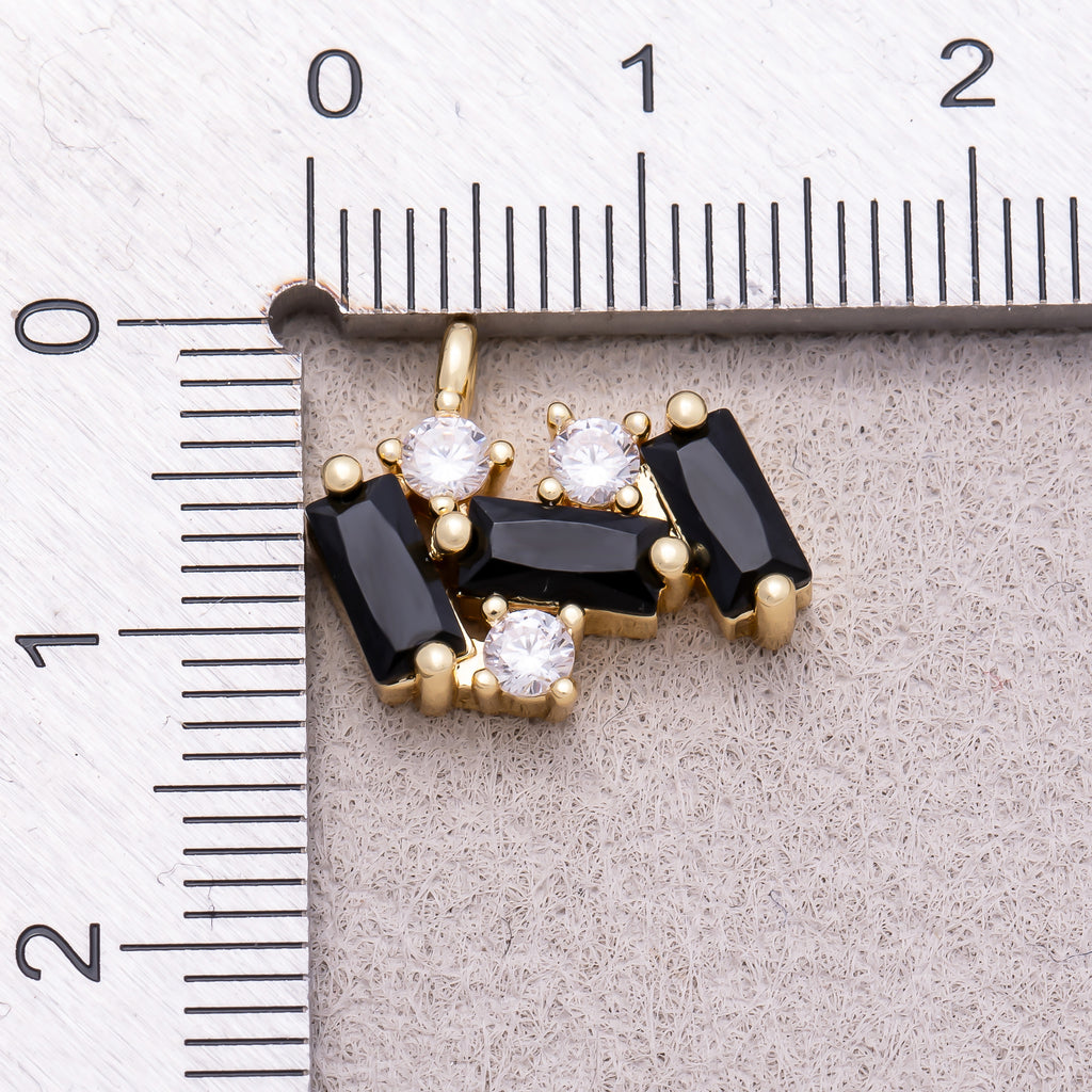 16K Gold Plated Black CZ Triple Baguette Charm - Sold Each