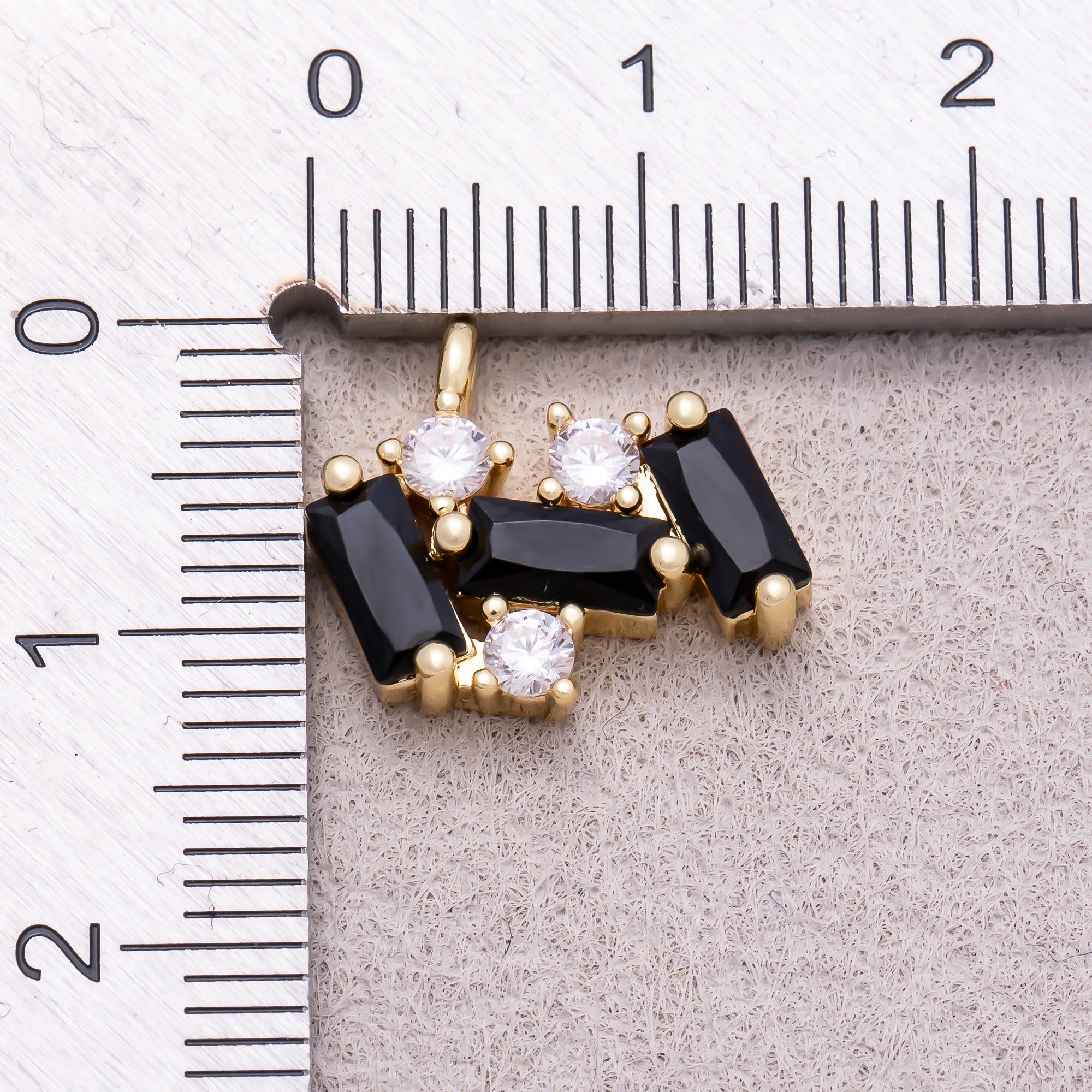 16K Gold Plated Black CZ Triple Baguette Charm - Sold Each