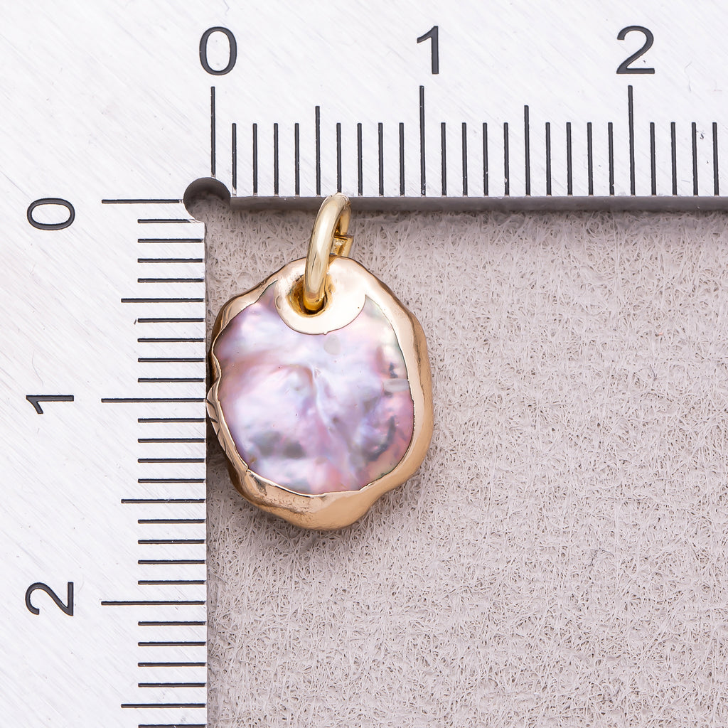 18K Gold Plated Baroque Freshwater Pearl Hammered Asymmetric Round Charm - Sold Each