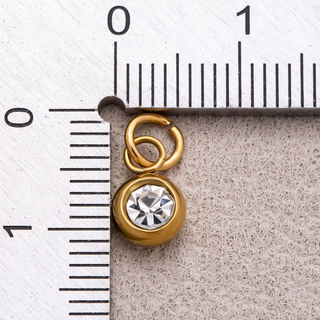 Gold PVD Stainless Steel Clear CZ Tiny Round Bezel Cut Charm