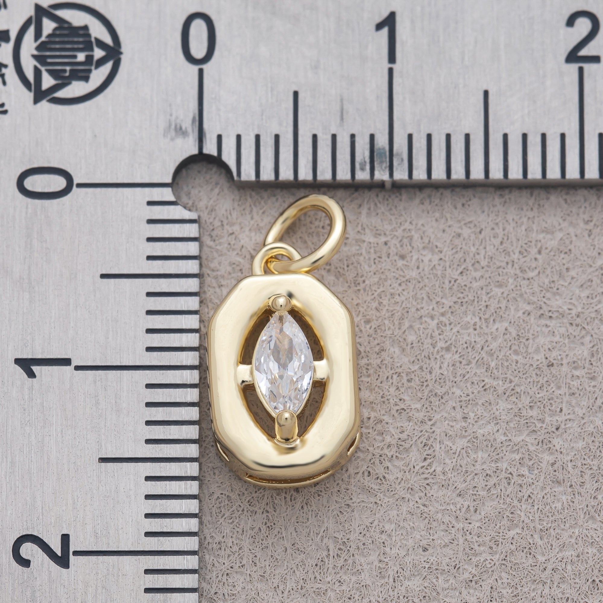 16K Gold Plated Minimalist Marquise CZ Bezel Hexagonal Charm - Sold Each