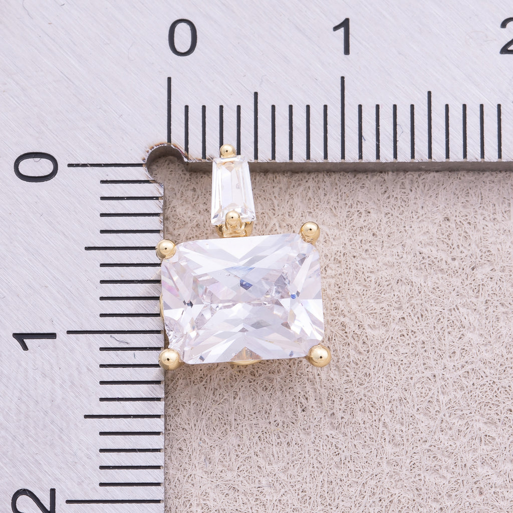 16K Gold Plated Solitaire Baguette CZ Rectangular Pendant - Sold Each