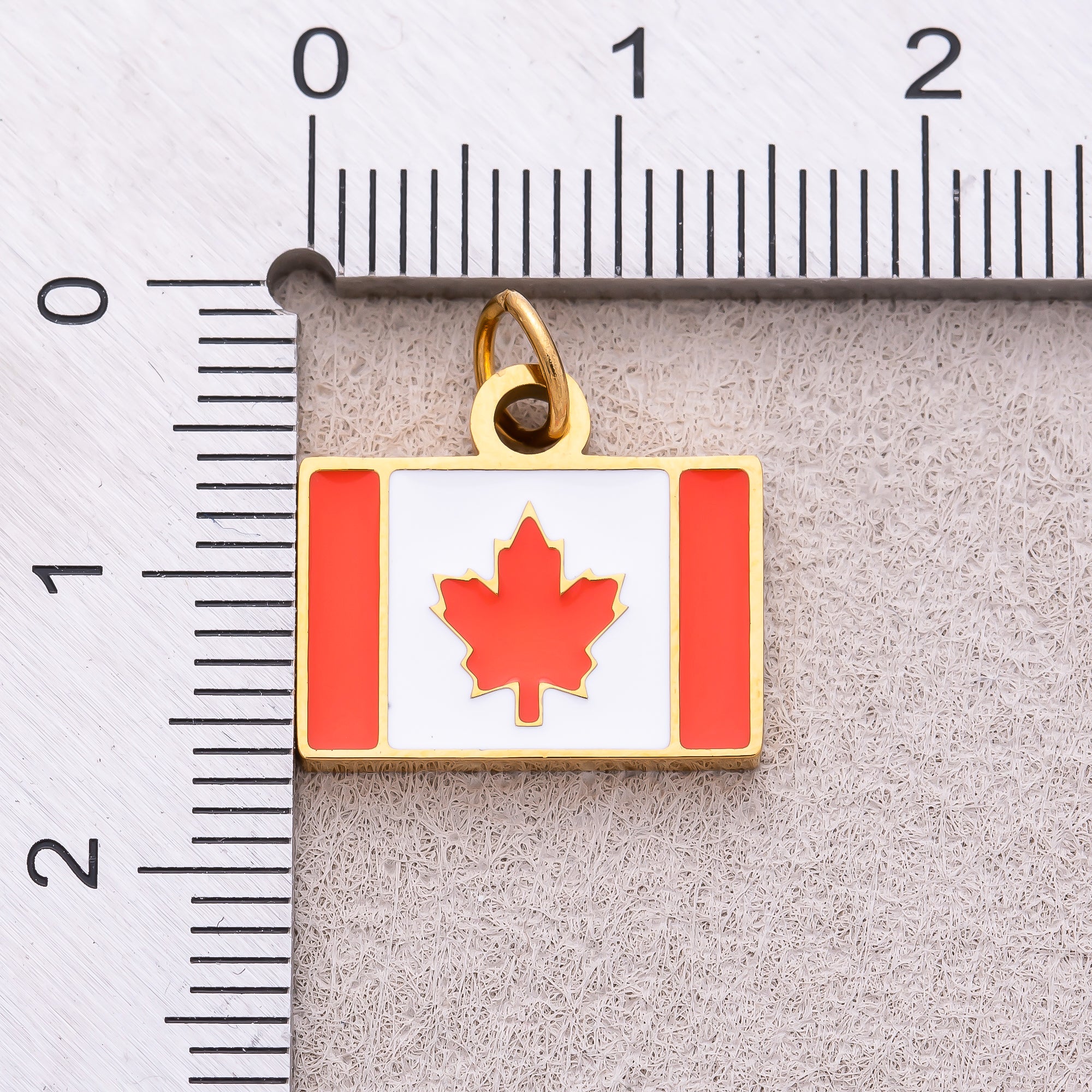 Gold PVD Stainless Steel Red & White Enamel Tag Canada Flag Charm