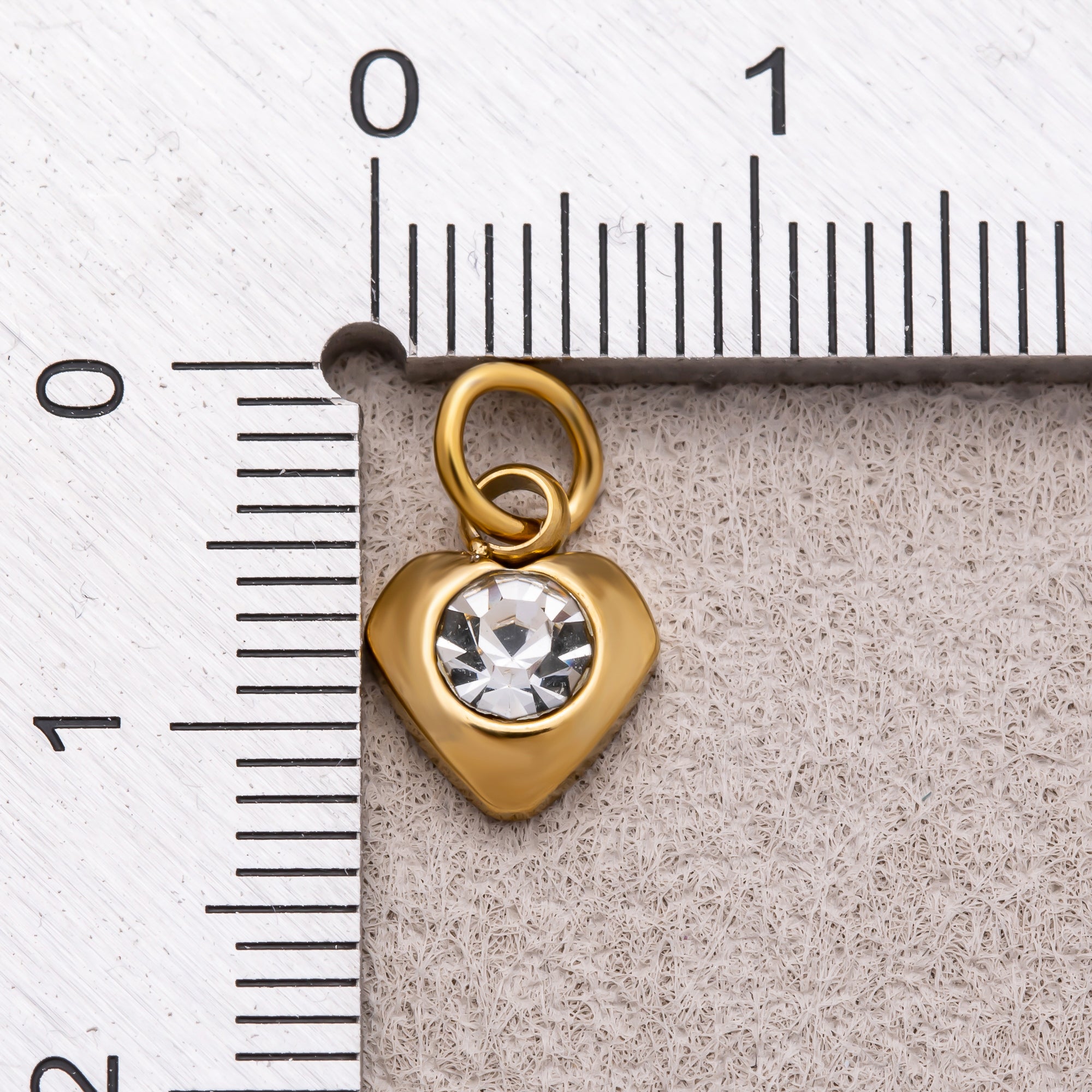 Gold PVD Stainless Steel Round CZ Tiny Bezel Cut Heart Shaped Charm