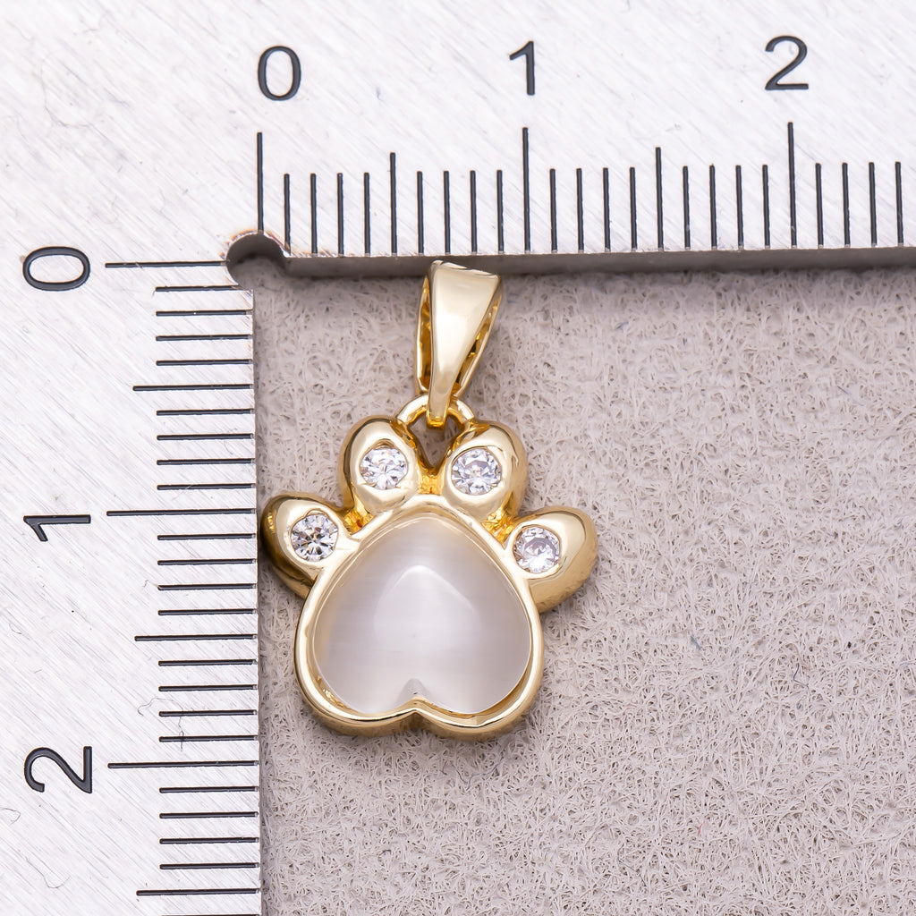16K Gold Plated Clear CZ Love Heart Paw Animal Pendant - Sold Each
