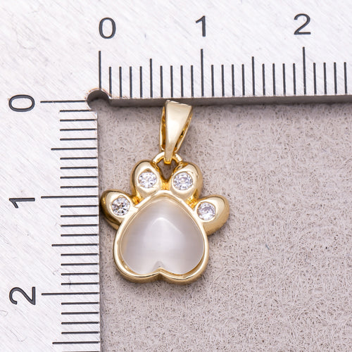 16K Gold Plated Clear CZ Love Heart Paw Animal Pendant - Sold Each