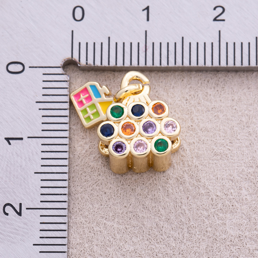 16K Gold Plated Colorful CZ Enamel House Enamel Charm - Sold Each