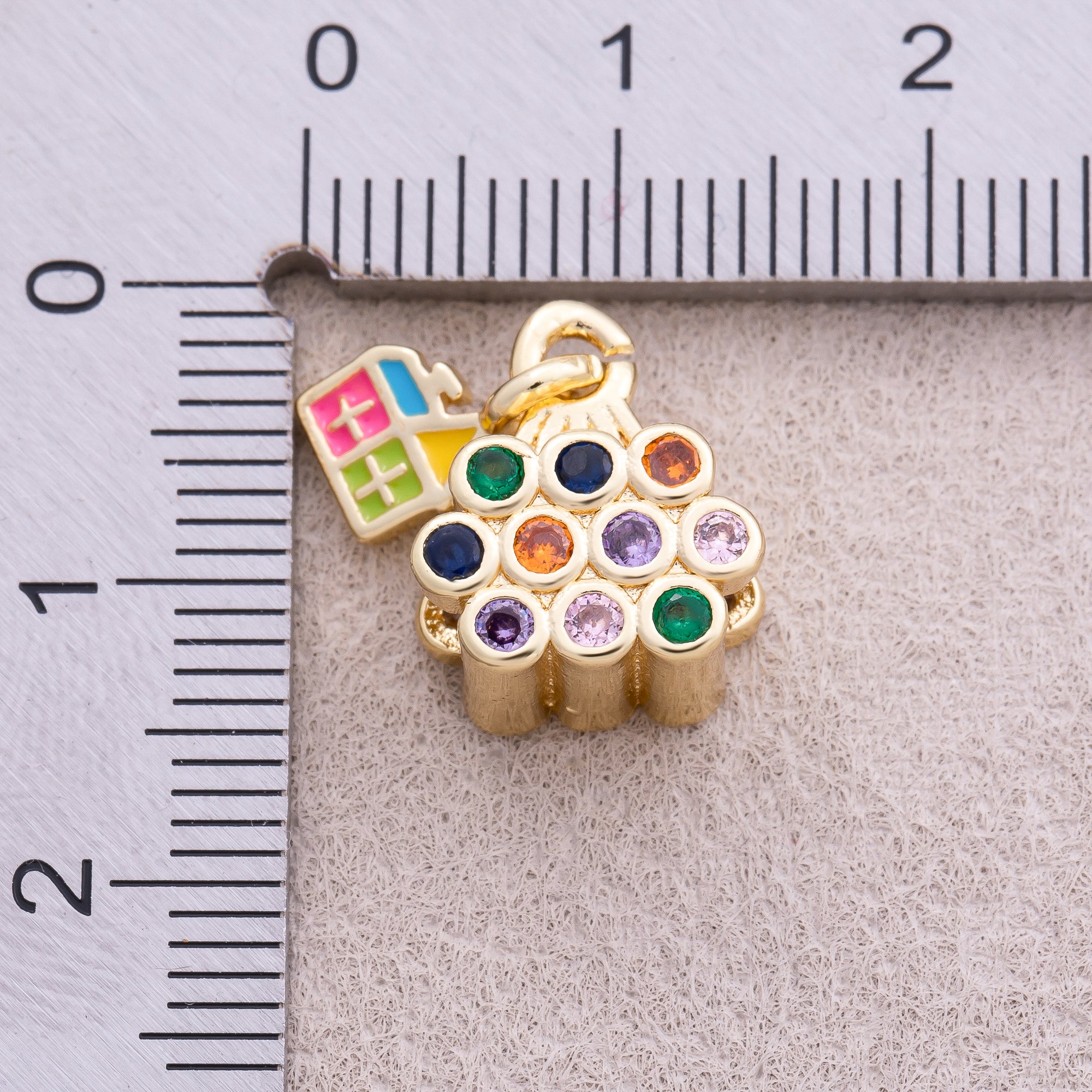 16K Gold Plated Colorful CZ Enamel House Enamel Charm - Sold Each