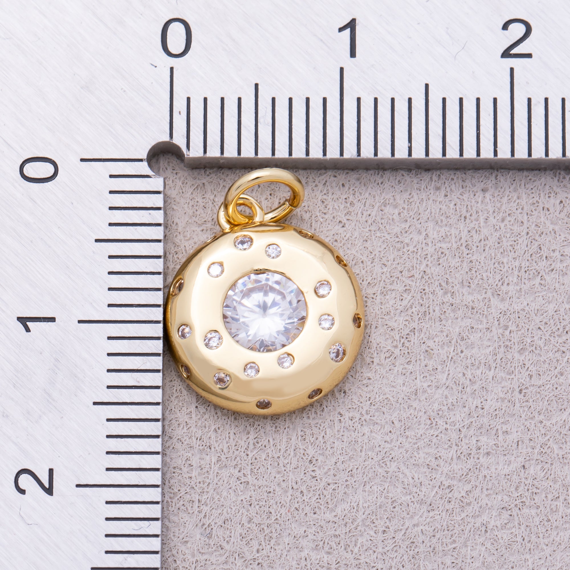 16K Gold Plated Round Beaded CZ Medallion Charm - Sold Each