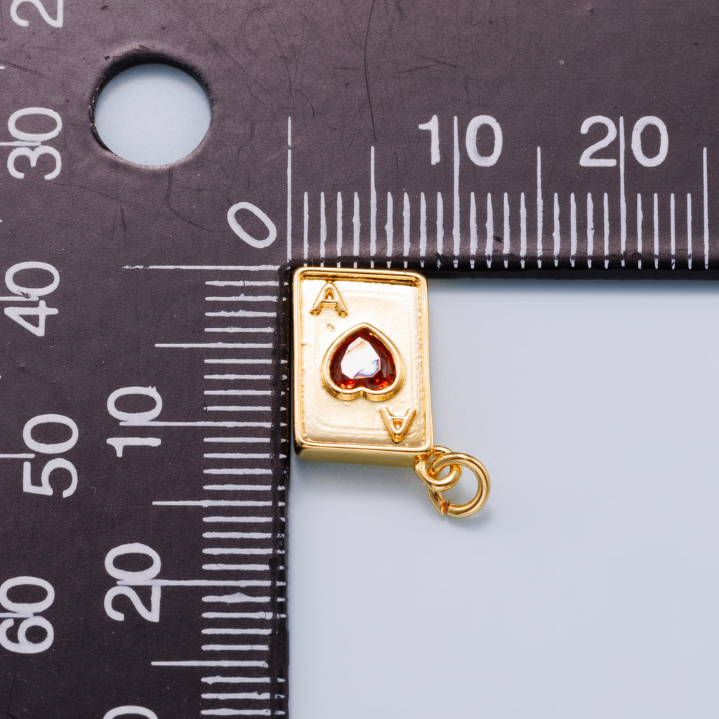 16K Gold Plated Red CZ Ace of Hearts Charm - Sold Each