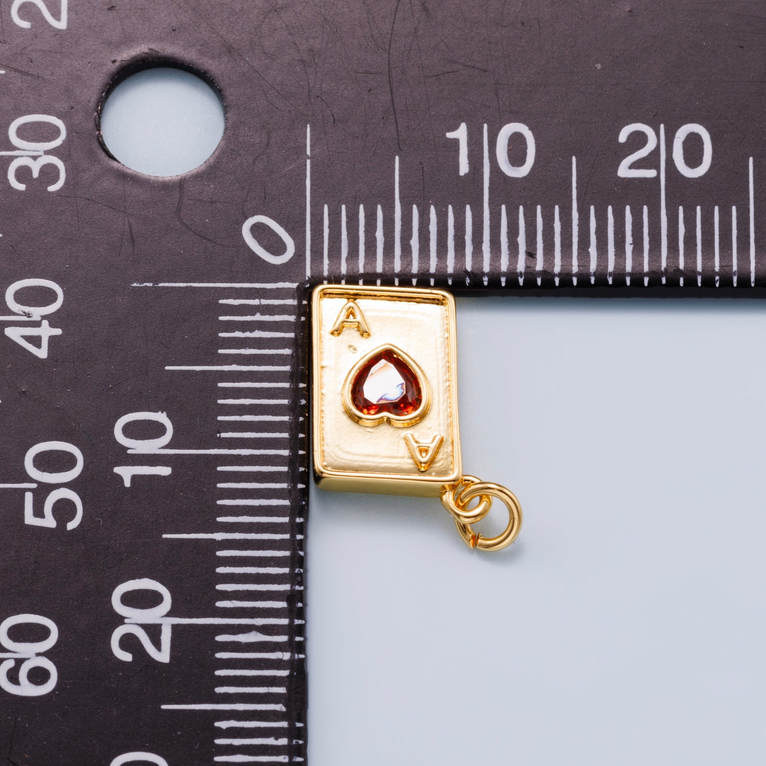16K Gold Plated Red CZ Ace of Hearts Charm - Sold Each