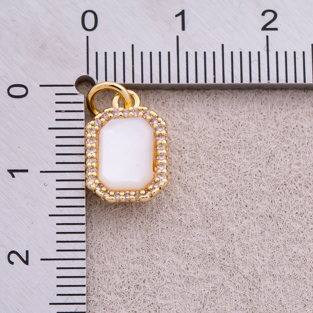 18K Gold Plated Micro Paved CZ White Quartz Natural Gemstone Rectangular Charm - Sold Each