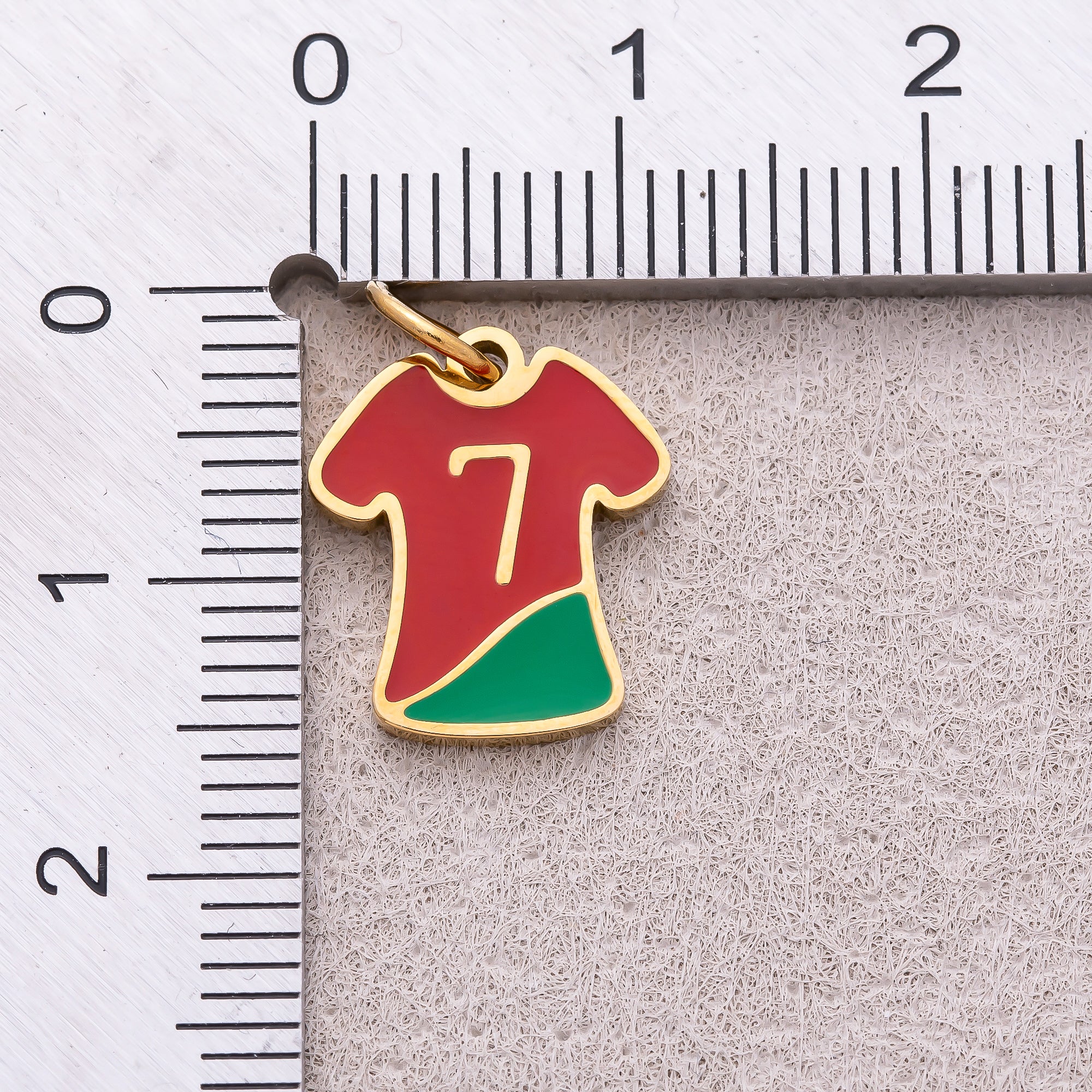 Gold PVD Stainless Steel Red Enamel Soccer Jersey Sport Charm