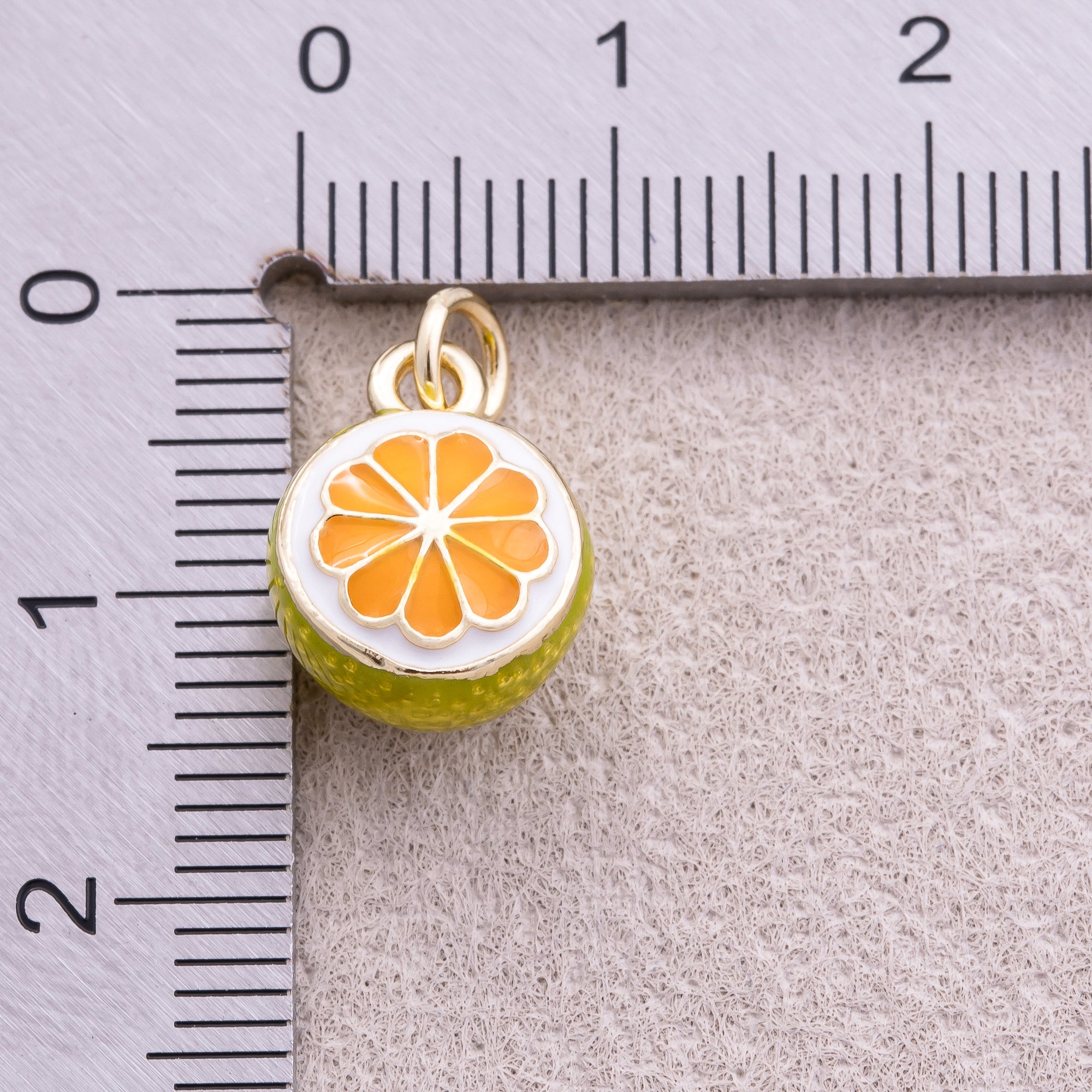 16K Gold Plated Mini Fresh Orange Fruit Enamel Charm - Sold Each