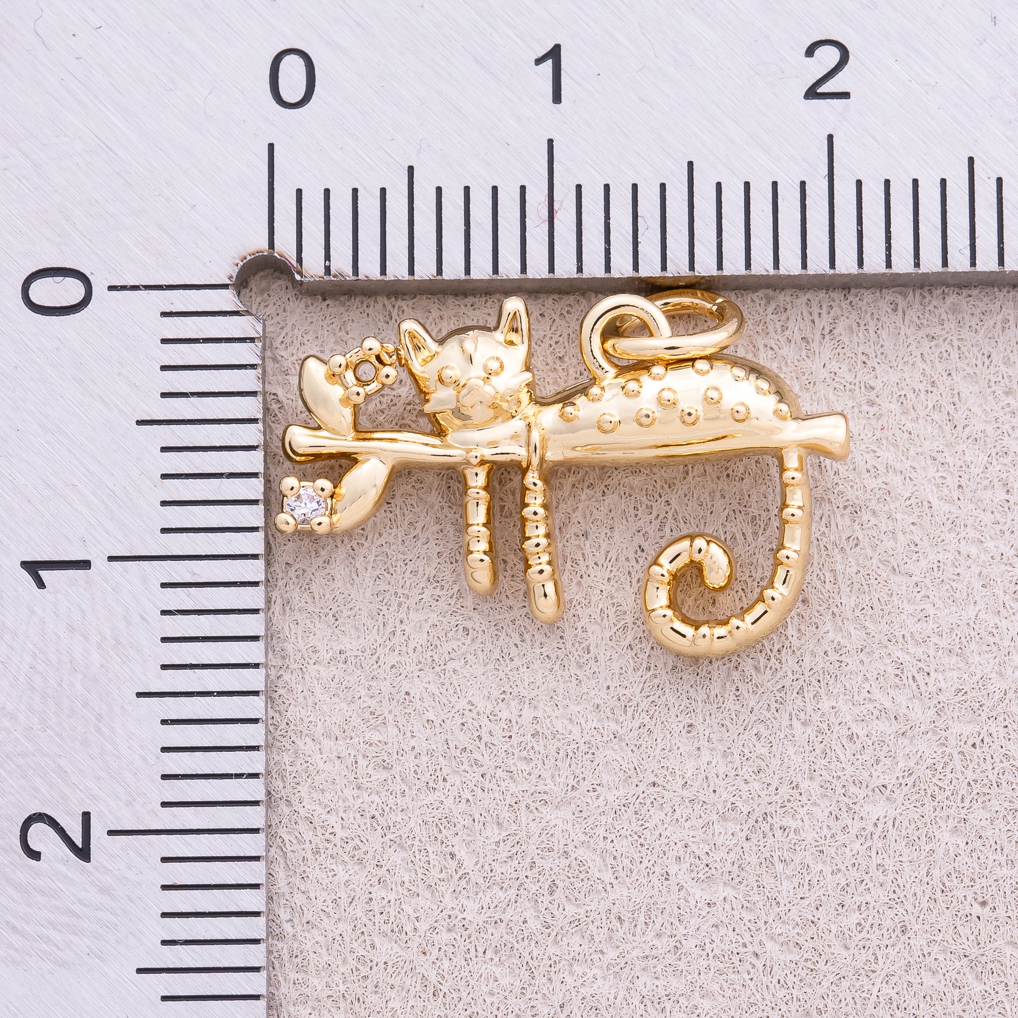 16K Gold Plated Clear CZ Textured Kitty Pet Charm - Sold Each