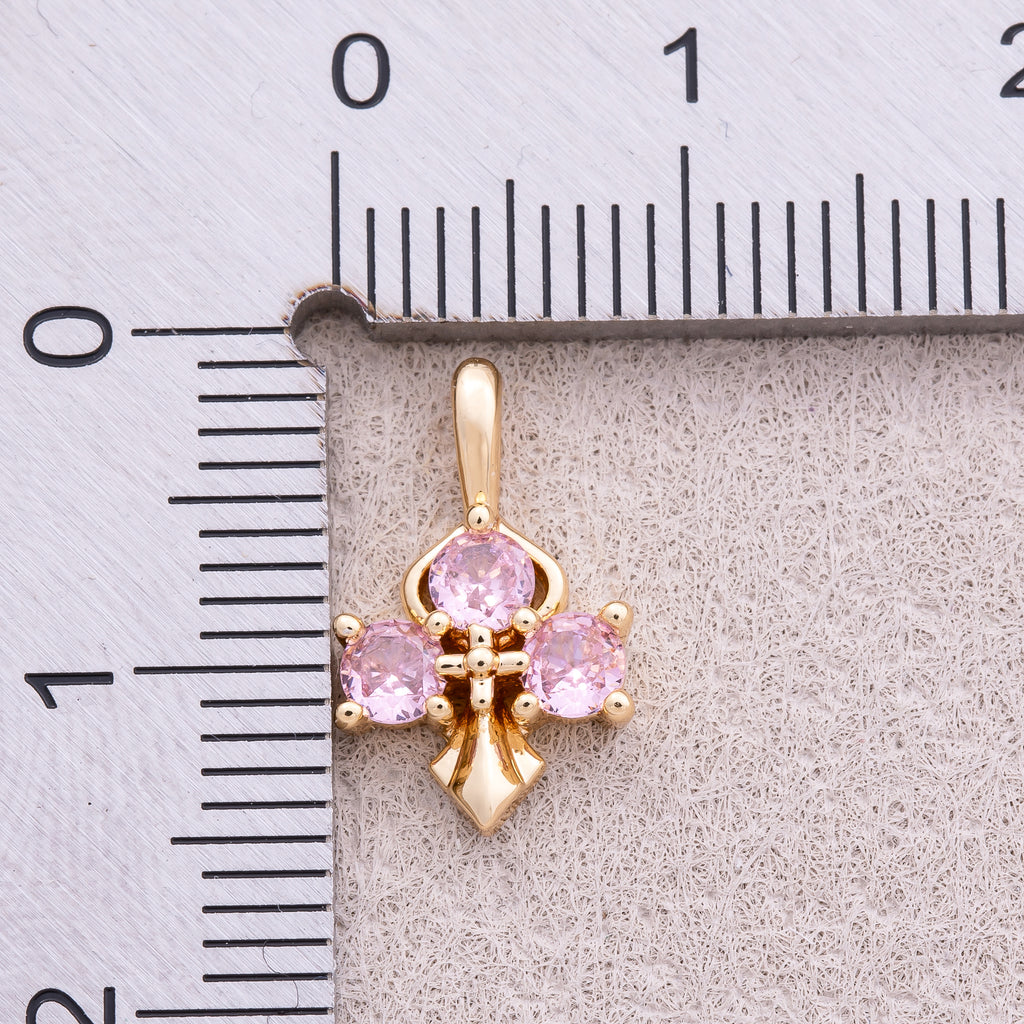 16K Gold Plated Pink and Blue CZ Mini Cross Charm - Sold Each