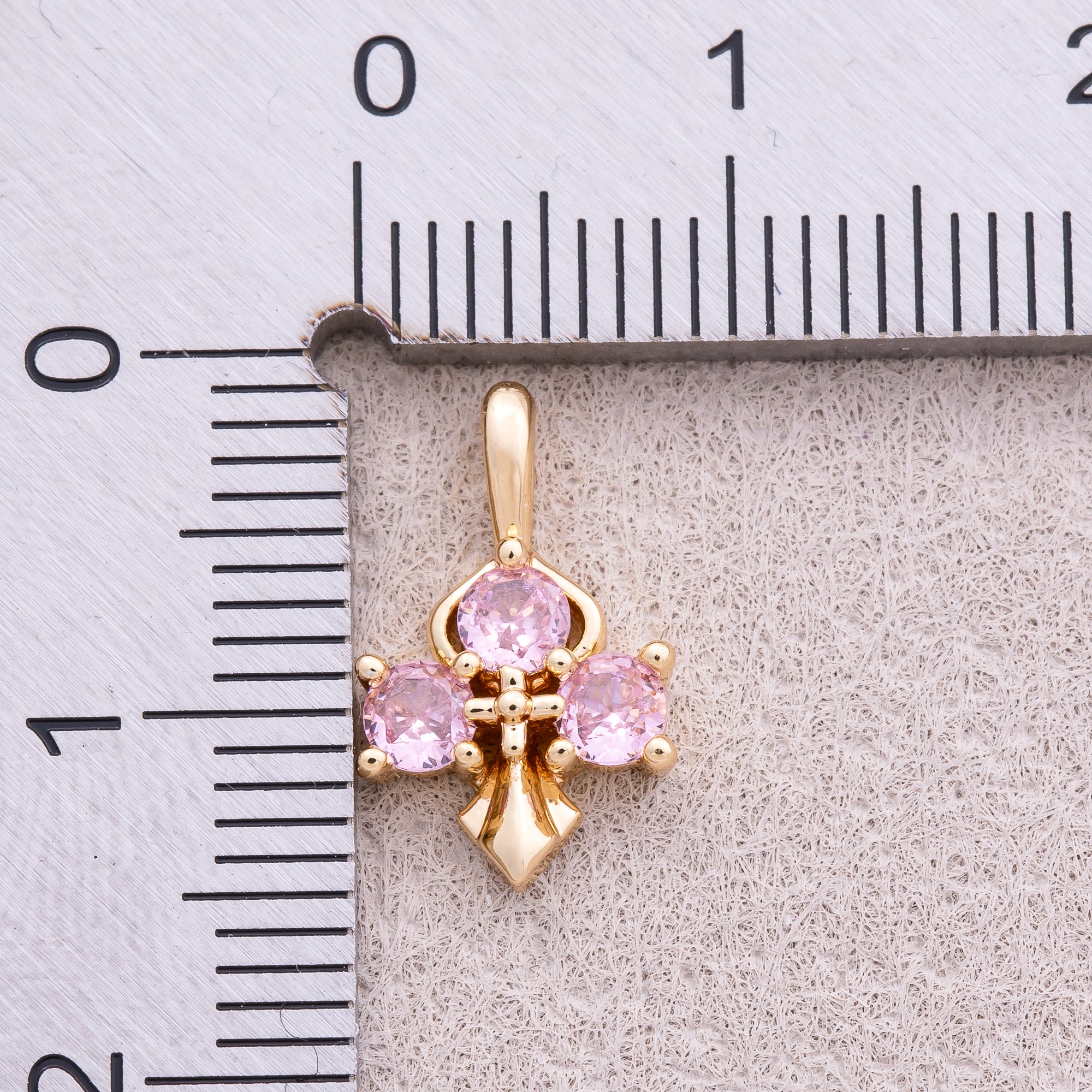 16K Gold Plated Pink and Blue CZ Mini Cross Charm - Sold Each