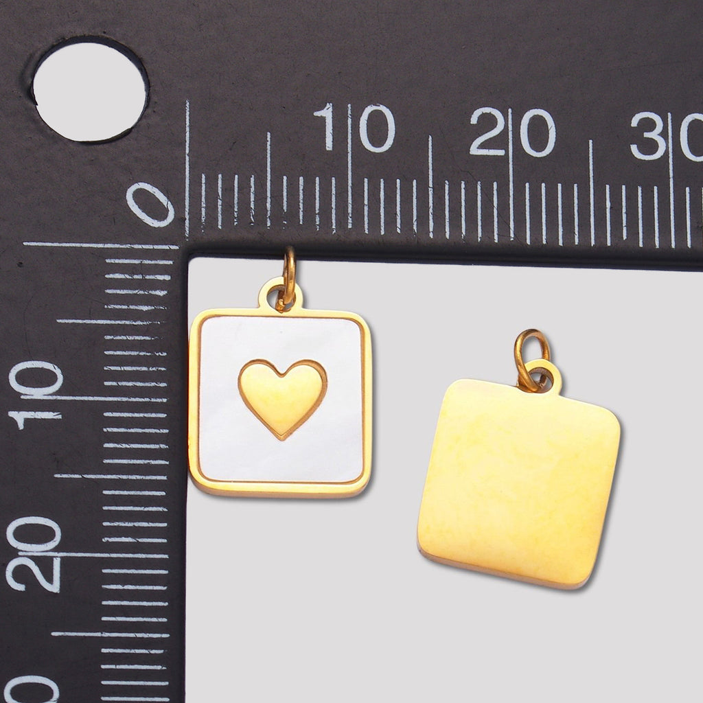 Launch Promo: 24K Gold PVD Stainless Steel White Heart Square Tag Charm | Sold Each