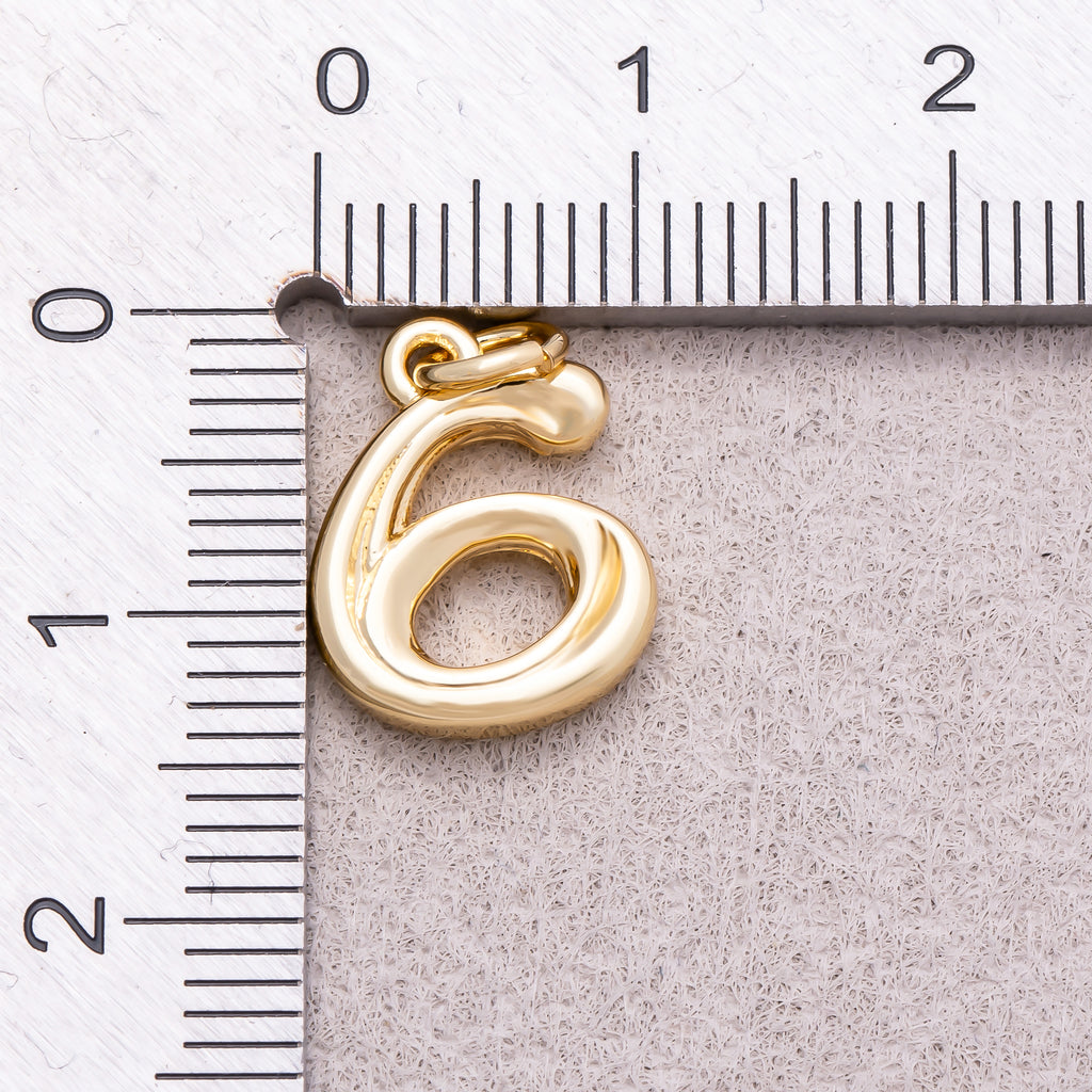16K Gold Plated Vintage Molten Number Charm (0-9) - Sold Each