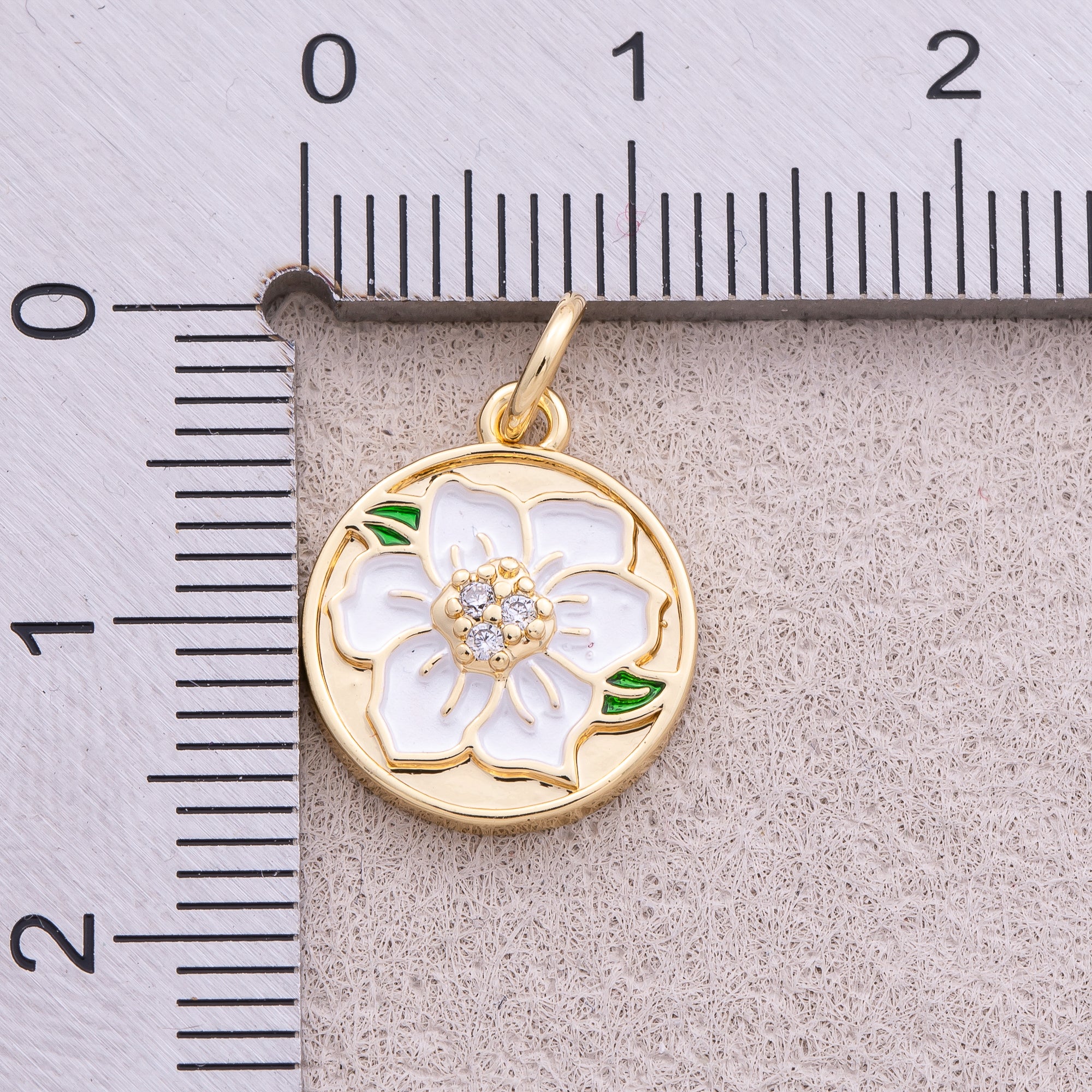 16K Gold Plated White Enamel Blooming Flower Medallion Charm - Sold Each